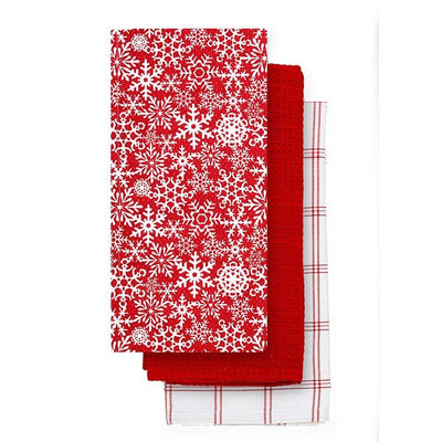 Snowflake Kitchen Towel Set Of 3 Red - Netties Expressions