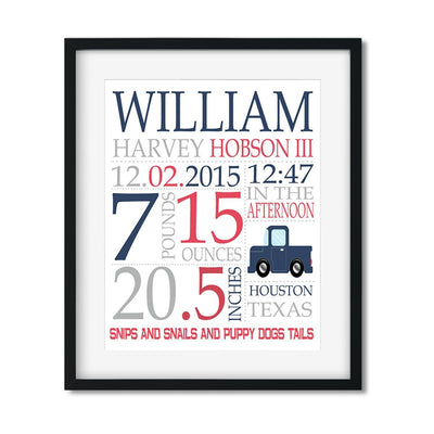 Truck - Baby Boy Stats - Art Print - Netties Expressions