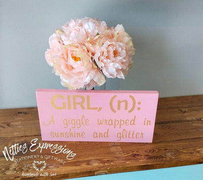Girl Definition - Baby Girl Rustic Wood Sign - Netties Expressions