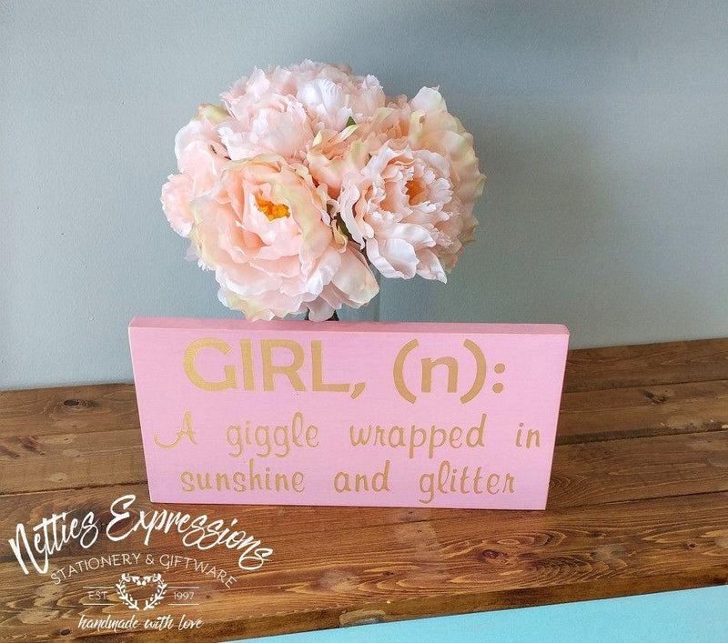 Girl Definition - Baby Girl Rustic Wood Sign - Netties Expressions