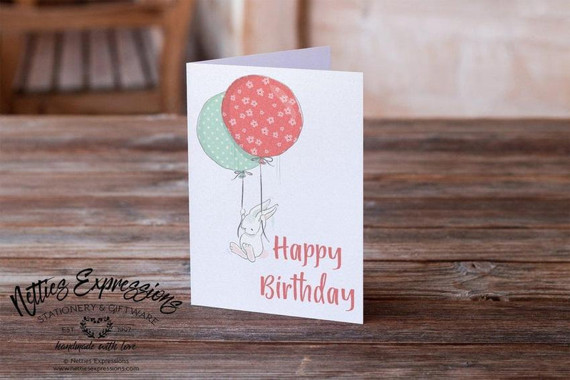 Rabbit with balloons - Greeting Card - Netties Expressions
